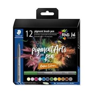 Staedtler Pigment Arts brush pen, etui van 12 stuks, Nature Colours - blauw Papier 4007817097052