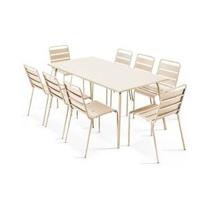 Oviala Business Ivoor metalen terrastafel en 8 stoelen - Oviala - beige Staal 109265