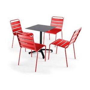 Oviala Business Set van donkere leisteen laminaat tuintafel en 4 rode stoelen - rood Metaal 108207