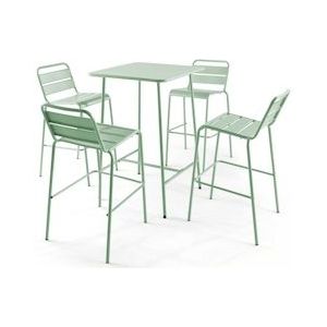 Oviala Business Set bartafel en 4 hoge stoelen in saliegroen metaal - Oviala - groen Staal 109206