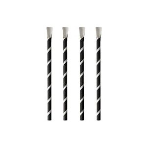 PAPSTAR, Drinkrietjes met lepel, papier Ø 8 mm · 20 cm zwart/wit "Stripes" - Papier 87991