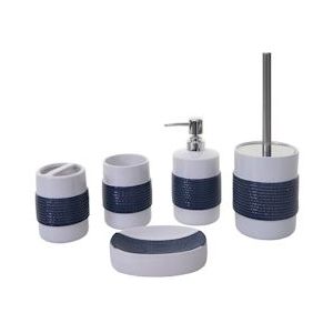 Mendler 5-delige badkamerset HWC-C73, WC-set badkameraccessoires, keramiek ~ blauw/wit - wit Keramiek 62079