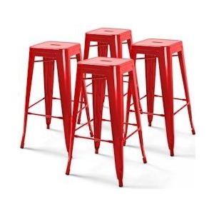 Oviala Business Set van 4 helderrode stalen barkrukken - rood Staal 106693