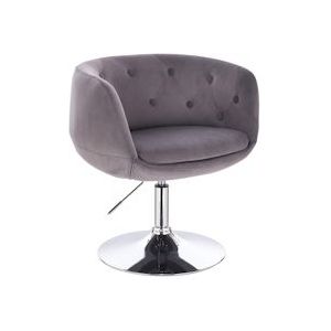 SVITA Panama retro loungestoel cocktail fauteuil grijs fluweel look schijfonderstel barstoel - grijs Metaal 91278