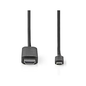 Nedis USB-C Adapter - USB 3.2 Gen 1 - USB-C Male - HDMI Connector - 4K@60Hz - 2.00 m - Rond - Vernikkeld - PVC - Zwart - Doos - 5412810336166