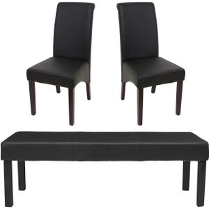 Mendler Eetkamerset Set M37, bank en 2 stoelen kunstleer ~ 120x43x49 cm zwart, donkere poten - zwart Synthetisch materiaal 22303+22312