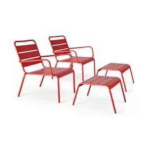 Oviala Business Set van 2 relaxfauteuils met voetsteun van rood metaal - rood Staal 107086