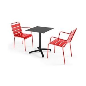 Oviala Business Set van zwarte laminaat tuintafel en 2 rode fauteuils - Oviala - rood Metaal 108223