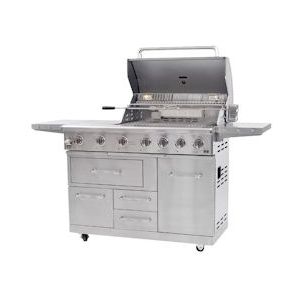 METRO Professional Deluxe gasbarbecue met 4+3 branders, roestvrij staal, 182x66x125 cm, elektrische ontsteking, 2 zijtafels, 4 wielen, zilver - zilver Roestvrij staal 4337255711563