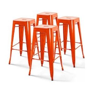 Oviala Business Set van 4 glanzend oranje stalen barkrukken - oranje 104509
