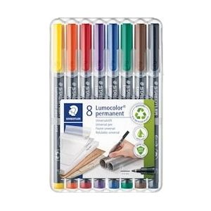 Staedtler Lumocoler 318, OHP-marker, permanent, 0,6 mm, etui van 8 stuks in geassorteerde kleuren - 318 WP8