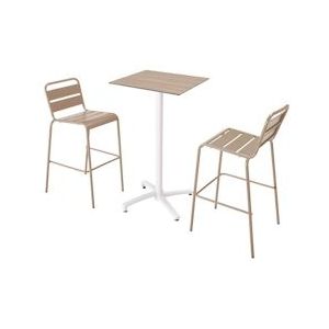 Oviala Business Set van licht eiken laminaat hoge tafel en 2 taupe hoge stoelen - grijs 110593