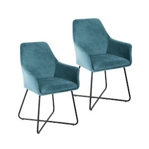 SVITA JOSIE Dining set van 2 eetkamerstoelen fauteuil gestoffeerde stoel fluweel petrol - blauw Polyester 90520
