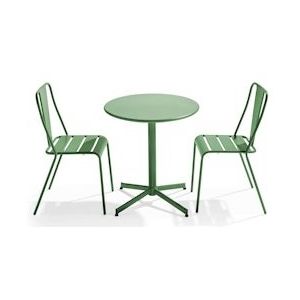 Oviala Business Ronde tafel en 2 terrasstoelen in cactusgroen metaal - Oviala - groen Staal 109496