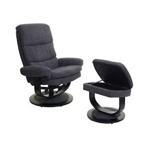 Mendler Relaxfauteuil HWC-C16, TV-fauteuil TV-fauteuil met opbergvak ~ stof/textiel donkergrijs - grijs Textiel 74586