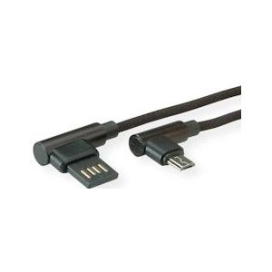 ROLINE USB 2.0 Kabel, A reversibel male - Micro B (90° hoekig) male, zwart, 0,8 m