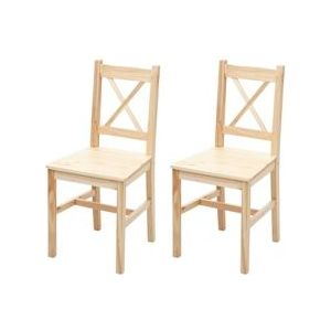 Mendler Set van 2 eetkamerstoelen HWC-F77, relax keukenstoel stoel, massief hout landhuis ~ grenen geglazuurd - bruin Massief hout 70468