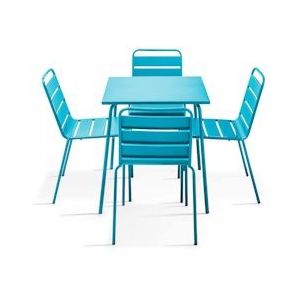 Oviala Business Tuintafel en 4 stoelen in blauw metaal - Oviala - blauw Staal 107878
