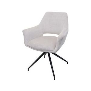 Mendler Eetkamerstoel HWC-M53, keukenstoel gestoffeerde stoel met armleuning, draaibare autostand, metaal stof/textiel ~ crème-wit - beige Textiel 104745