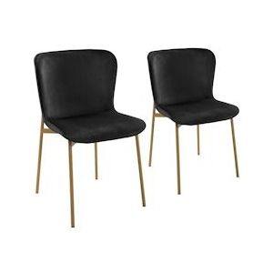 SVITA MARY Set van 2 eetkamerstoelen Gestoffeerde stoel zonder armleuningen Keukenstoel Woonkamerstoel Zwart/goud - goud Polyester 91239