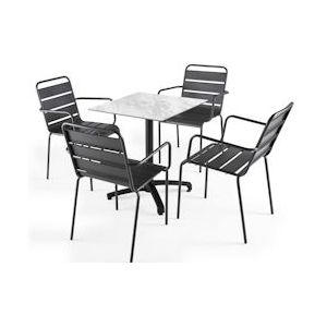 Oviala Business Set van marmeren laminaat tuintafel en 4 grijze fauteuils - Oviala - grijs Metaal 108131