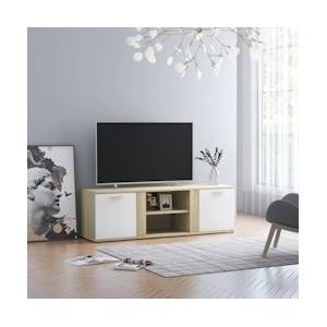 vidaXL Tv-meubel 120x34x37 cm bewerkt hout wit en sonoma eikenkleurig - 801166