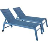 Oviala Business Set van 2 ligstoelen van aluminium en blauw textilene - Oviala - blauw Aluminium 109407