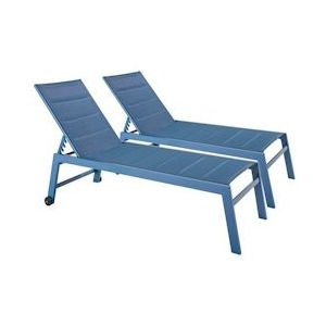 Oviala Business Set van 2 ligstoelen van aluminium en blauw textilene - Oviala - blauw Aluminium 109407
