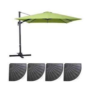 Oviala Business Offset parasol 3x3m en 4 groene aluminium verzwaarde platen - groen 107298