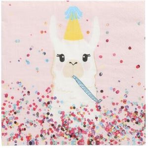 PAPSTAR, Servetten 3-laags 1/4 vouw 33 cm x 33 cm "Llama Party" - roze Papier 4002911449950