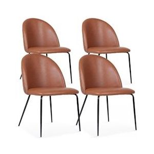 Oviala Business Set van 4 donkerbruin gecoate stoffen stoelen - bruin Textiel 108102