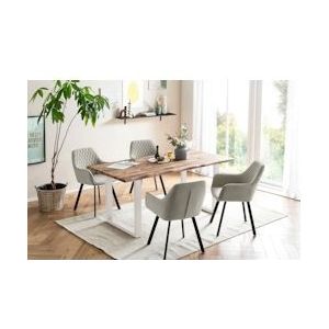 SalesFever 5-delige | acacia tafelblad - naturel | metalen frame - wit | 4x fluwelen stoelen - beige, zwart | 180 x 90 cm - 369685