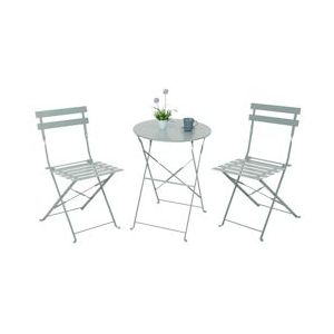 7H SEVEN HOUSE Opvouwbare metalen terras set met 2 stoelen en ronde tafel Bistreau Grijs 7house - grijs Staal 8429160761040