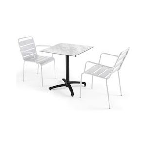 Oviala Business Set van marmeren laminaat tuintafel en 2 witte palavas fauteuils - Oviala - wit Metaal 107745