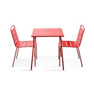 Oviala Business Vierkante tuintafel en 2 rode stalen stoelen - Oviala - rood Staal 106870