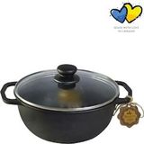 Gietijzeren wok en stoofpan - 2 Liter - Wok pan gietijzer met glazen deksel - PFAS vrij - Zwart - Gietijzer MA-T401C32L