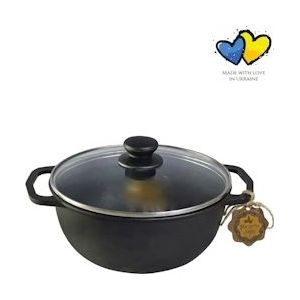 Gietijzeren wok en stoofpan - 2 Liter - Wok pan gietijzer met glazen deksel - PFAS vrij - Zwart - Gietijzer MA-T401C32L