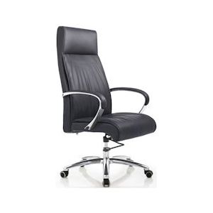SalesFever bureaustoel met armleuningen | bekleding echt leer | frame chroom | in hoogte verstelbaar | B 66 x D 67 x H 116 cm | zwart - zwart Multi-materiaal 390498
