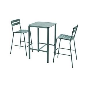 Oviala Business Hoge terrastafel met 2 donkergroene aluminium stoelen - groen 111397