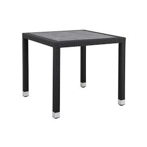 METRO Professional Outdoor Eettafel Barbados, Aluminium / PE-Rattan, 80 x 80 x 74 cm, DPC-tafelblad met steenoptiek, weerbestendig, zwart - zwart Kunststof 4337255303416