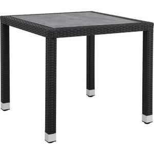 METRO Professional Outdoor Eettafel Barbados, Aluminium / PE-Rattan, 80 x 80 x 74 cm, DPC-tafelblad met steenoptiek, weerbestendig, zwart - zwart Kunststof 4337255303416