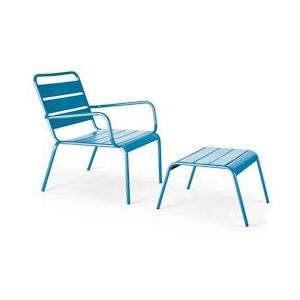 Oviala Business Pacific blauwe metalen fauteuil en voetensteun - blauw Staal 105952