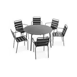 Oviala Business MobeventPro Ronde metalen tafel Diam 120 x H 72 cm en 6 armleunstoelen L.55 x B.55 x H.83 cm - Grijs - grijs Staal 104220