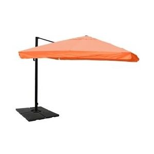 Mendler Zweefparasol HWC-A96, 3,5x3,5m (Ø4,95m) polyester/aluminium 25kg ~ Flap, terracotta met standaard, draaibaar - oranje Textiel 134321+35661+122472