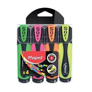 Maped Fluo'Peps markeerstift Soft, blister met 4 stuks in geassorteerde kleuren - 3154147460474