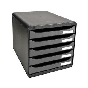 Exacompta 309738D 1x BIG-BOX PLUS ladenbox met 5 laden voor A4+ documenten, Metallic, zwart-zilver - zilver Synthetisch materiaal 309738D