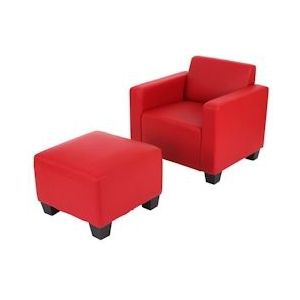 Mendler Modulaire fauteuil loungestoel met voetenbank Lyon, kunstleer ~ rood - rood Synthetisch materiaal 21707+21704