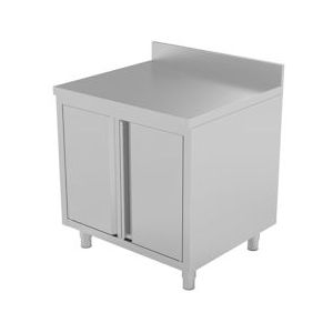 RVS werktafel met opstaande rand en 2 klapdeuren | 900x700x850(h)mm - UNN-CK-900-S