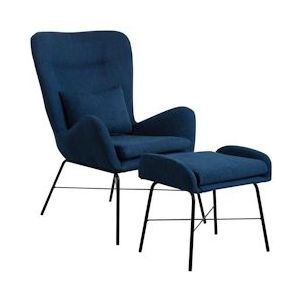 Fauteuil met Voetensteun Blauwe 66x84x100cm Thinia Home - blauw Textiel 8429160801128