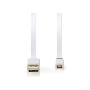 Nedis USB-Kabel - USB 2.0 - USB-A Male - USB Micro-B Male - 480 Mbps - Verguld - 1.00 m - Plat - PVC - Wit - Polybag - 5412810273447